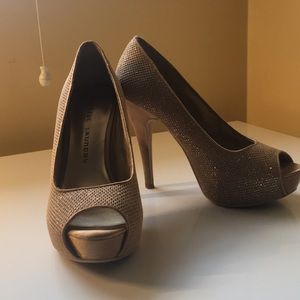 Gold Flecked Chinese Laundry peep toe heels